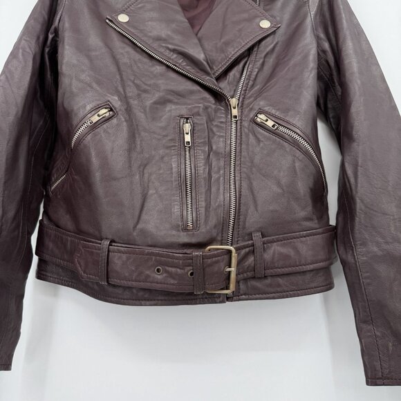 Quince Women's Port Leather Motorcycle Jacket sz M Medium Sheep Leather Belted - Picture 5 of 16